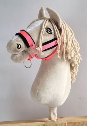 Kantar regulowany dla konia Hobby Horse A3 neon pink czarnym futerkiem